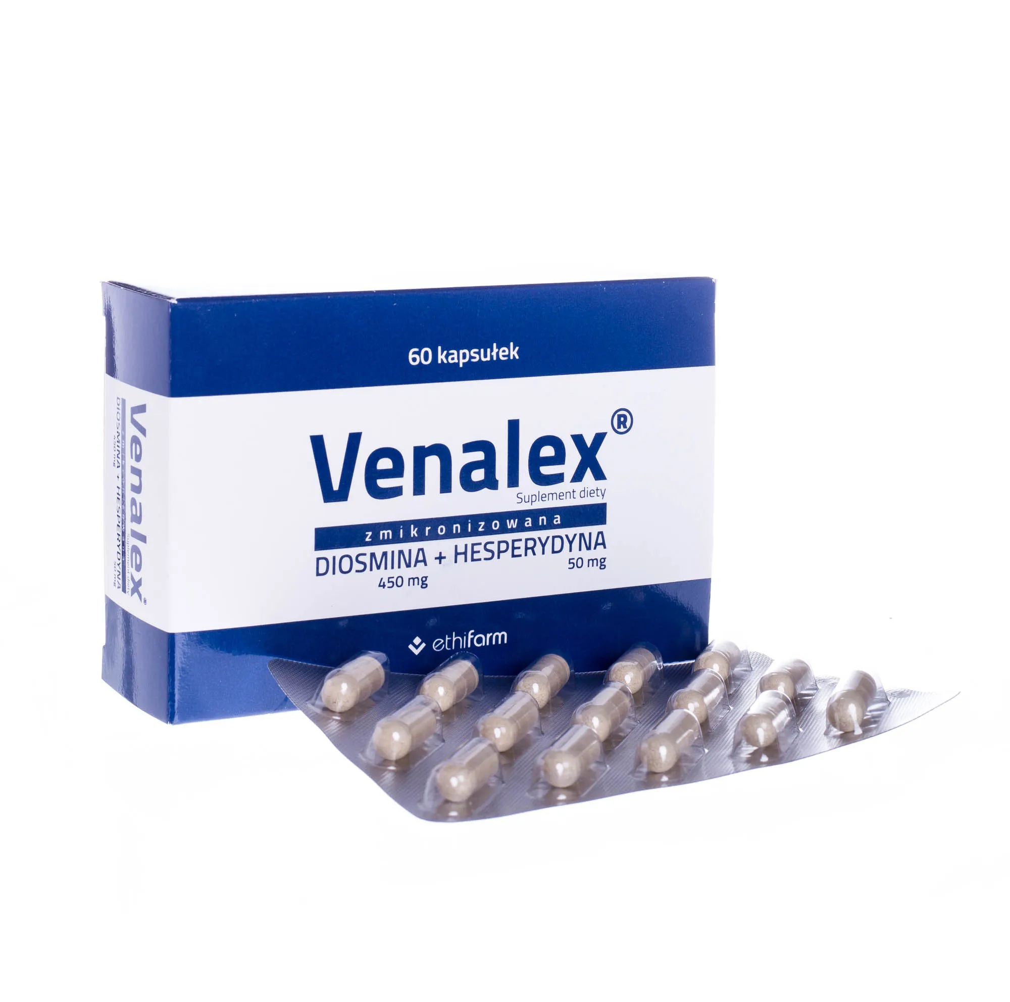 Venalex (zmikronizowana diosmina 450 mg + Hespedryna 50 mg), suplement diety, 60 kapsułek 