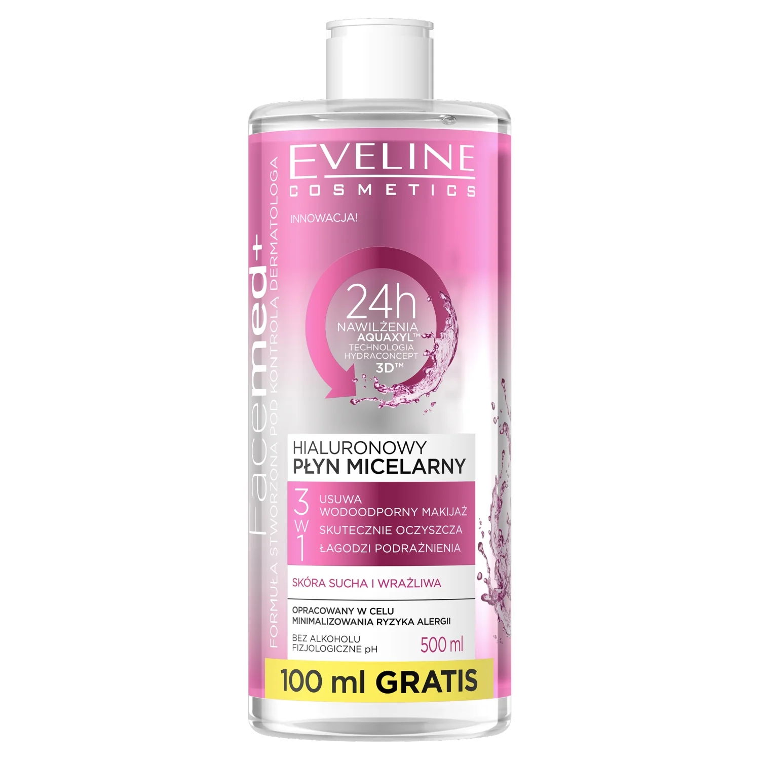 Eveline Cosmetics Facemed+ hialuronowy płyn micelarny 3w1, 400 ml