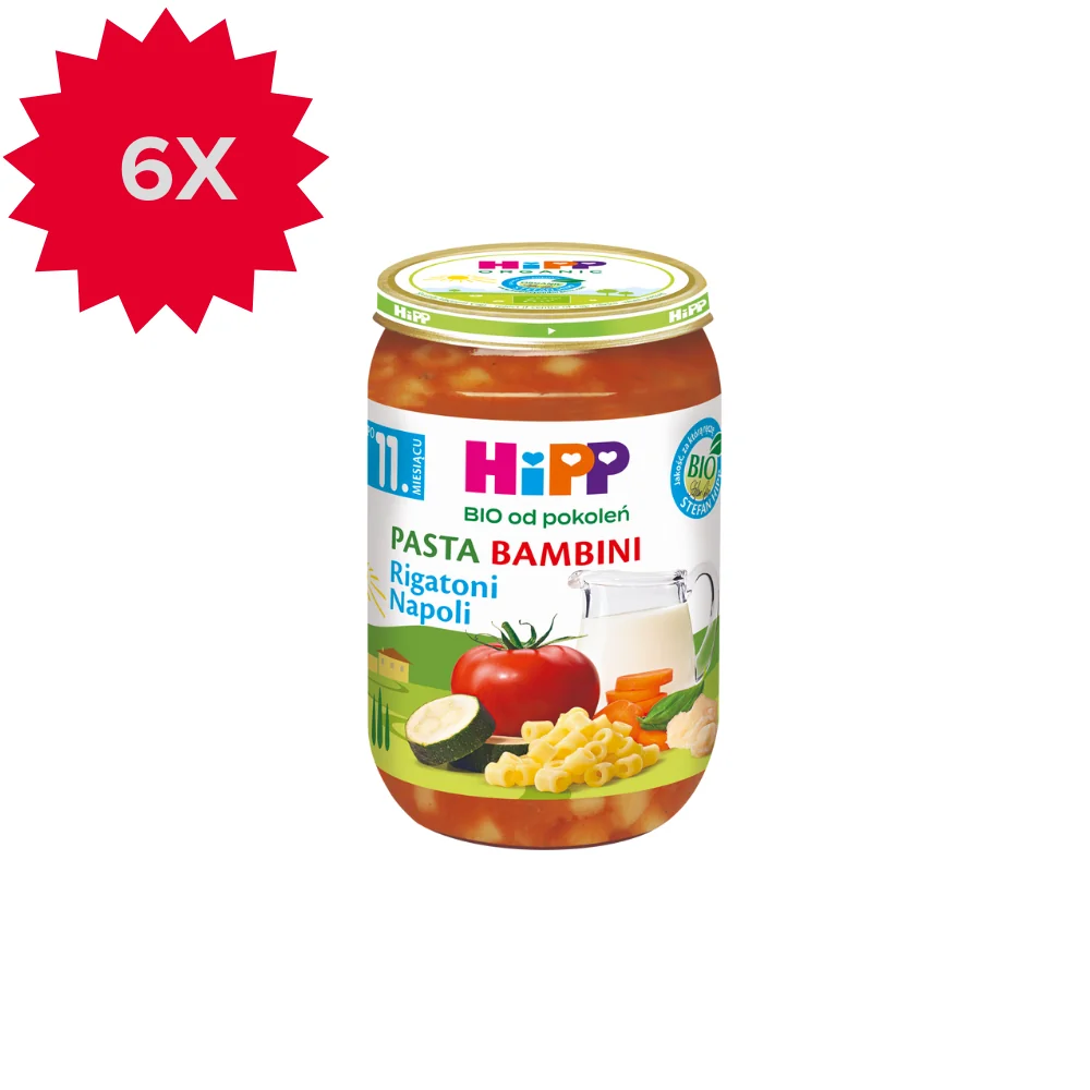 HiPP BIO od pokoleń obiadek Pasta Bambini Rigatoni Napoli po 11. miesiącu, 6 x 220 g