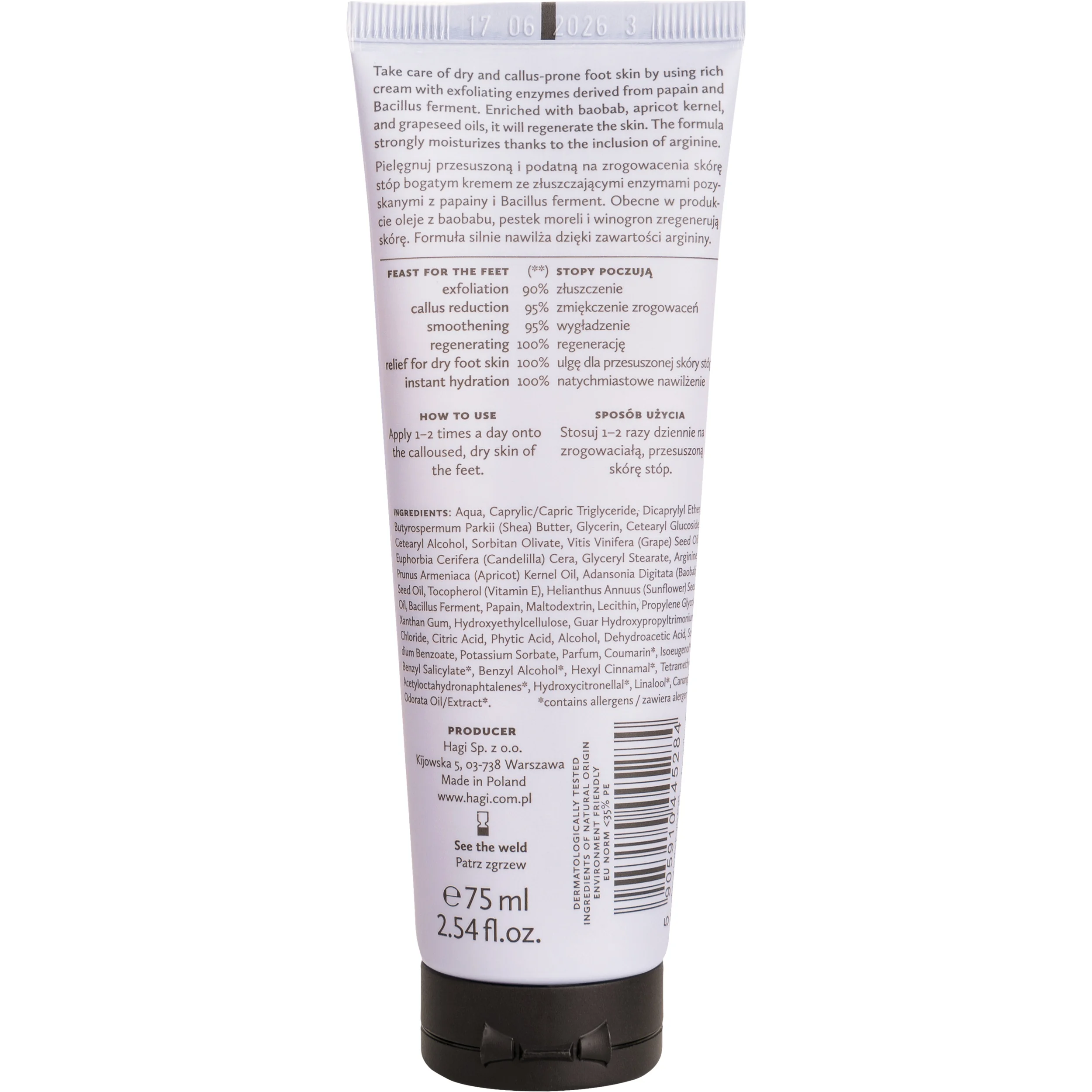 Hagi Pójdę Boso enzymatyczny krem zmiękczająco-złuszczający do stóp, 75 ml