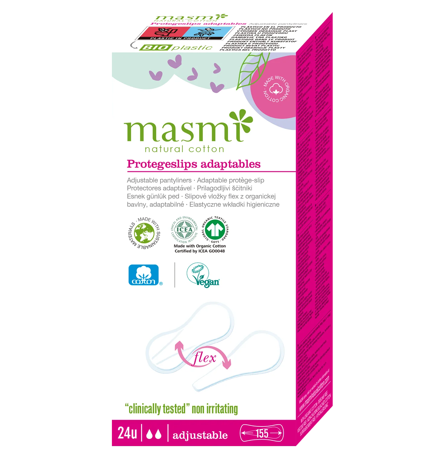 Masmi elastyczne wkładki higieniczne z bawełny organicznej, 24 szt.