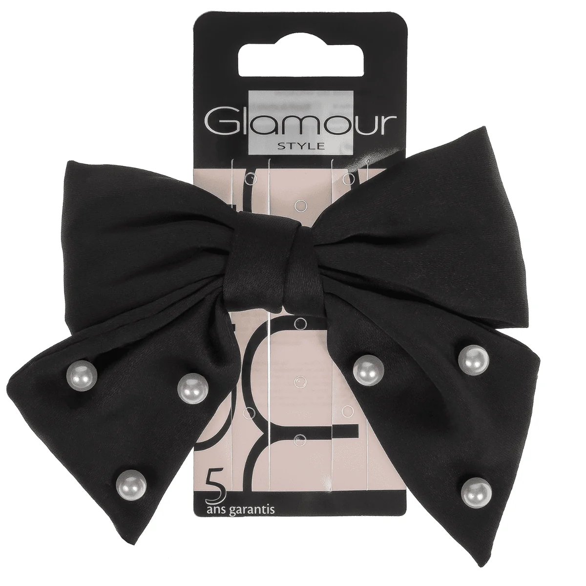 Inter-Vion Glamour Style spinka automatyczna w kształcie kokardy czarna z perłami, 1 szt.