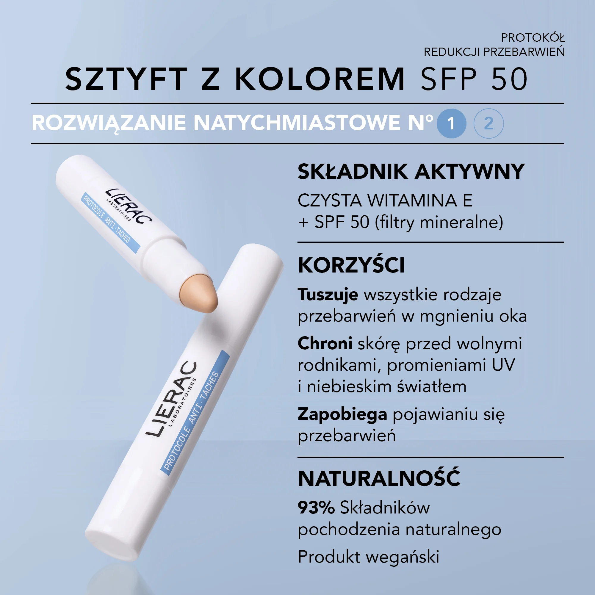 Lierac Protocole ochronno-korygujący sztyft na przebarwienia z kolorem SPF 50, 2,7g