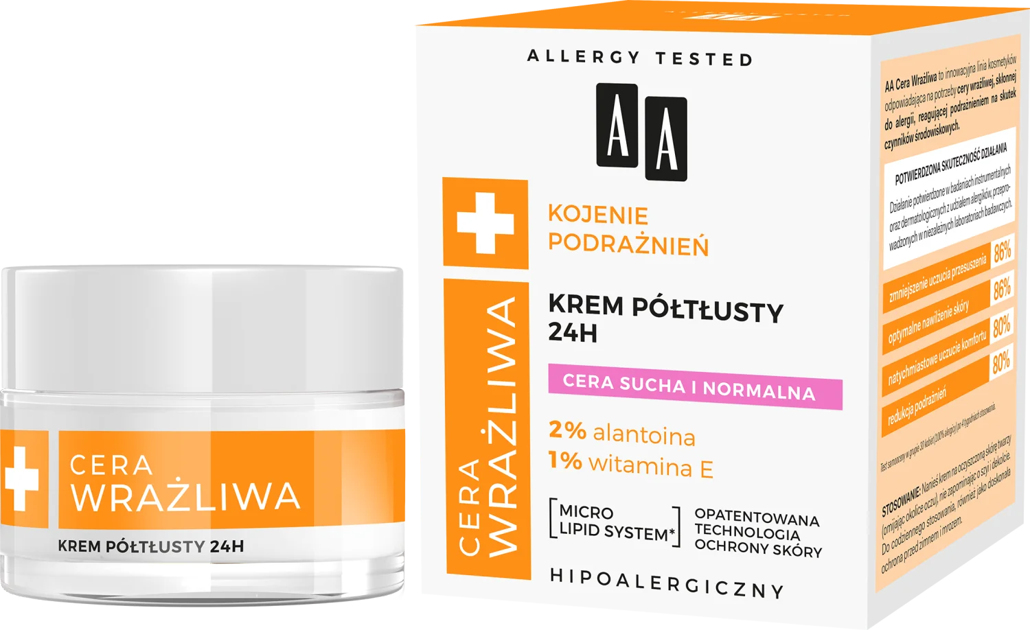 AA CERA WRAŻLIWA Krem półtłusty 24h, 50 ml
