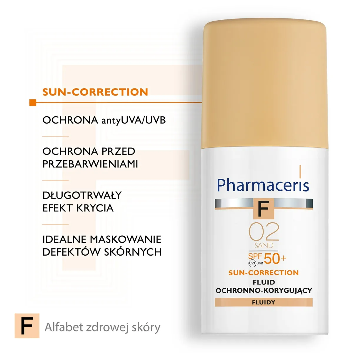 Pharmaceris F, Fluid ochronno-korygujący łagodzący podrażnienia 02 Sand / SPF 50+ / 30 ml 