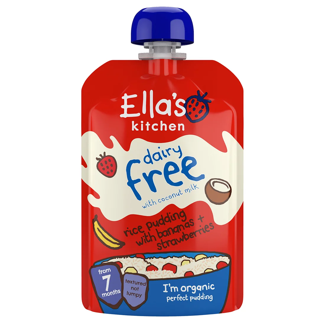 Ella's Kitchen BIO bezmleczny pudding ryżowy z bananem i truskawkami, 80 g