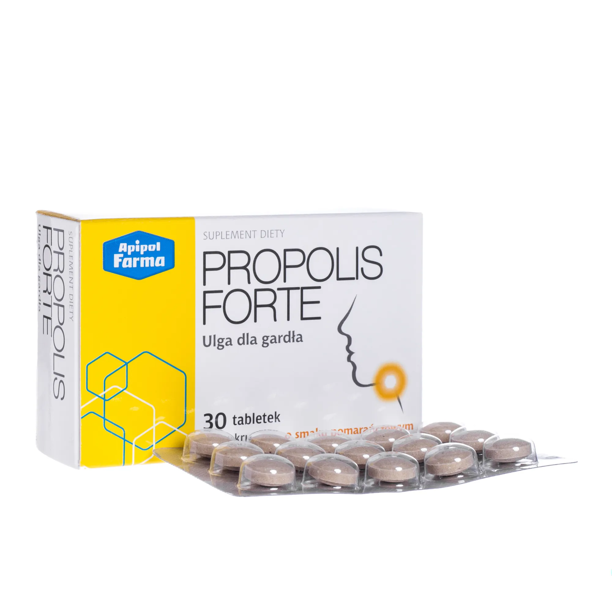 Propolis Forte, suplement diety, smak pomarańczowy, 30 tabletek do ssania 