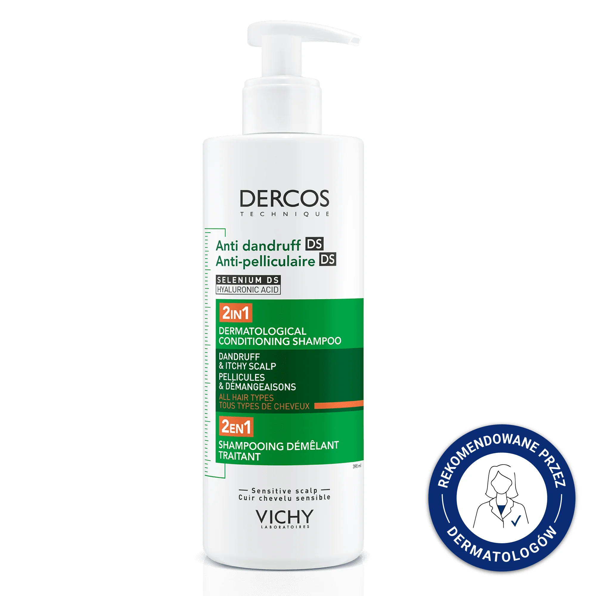 VICHY DERCOS Szampon Przeciwłupieżowy z odżywką 2w1, 390ml