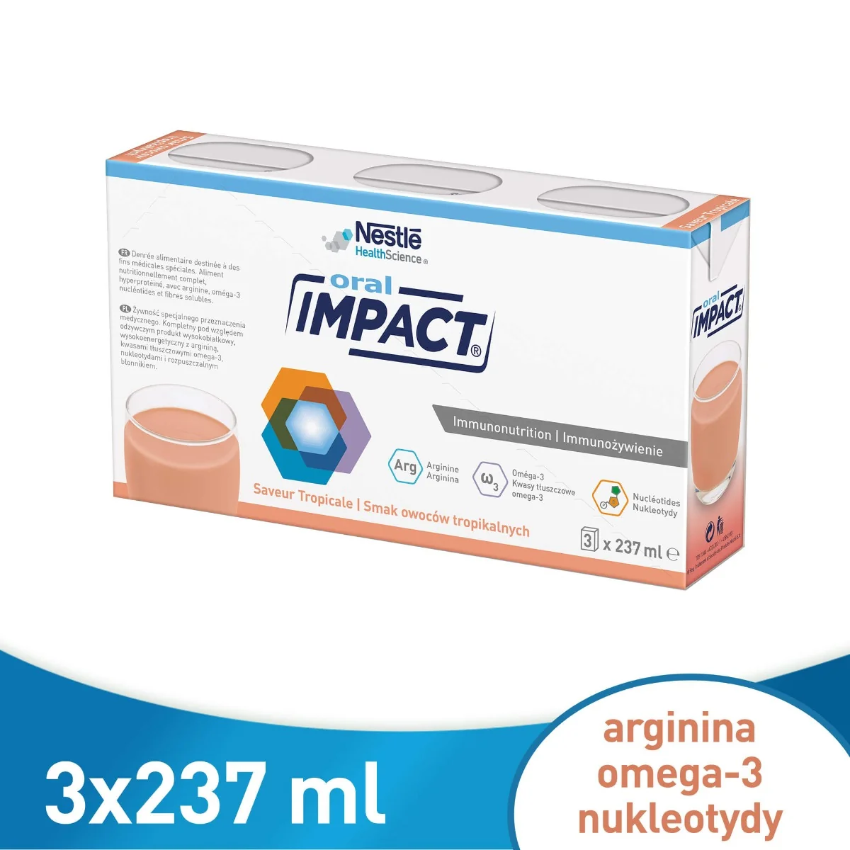 Impact Oral preparat odżywczy w płynie o smaku owoców tropikalnych, 3 x 237 ml