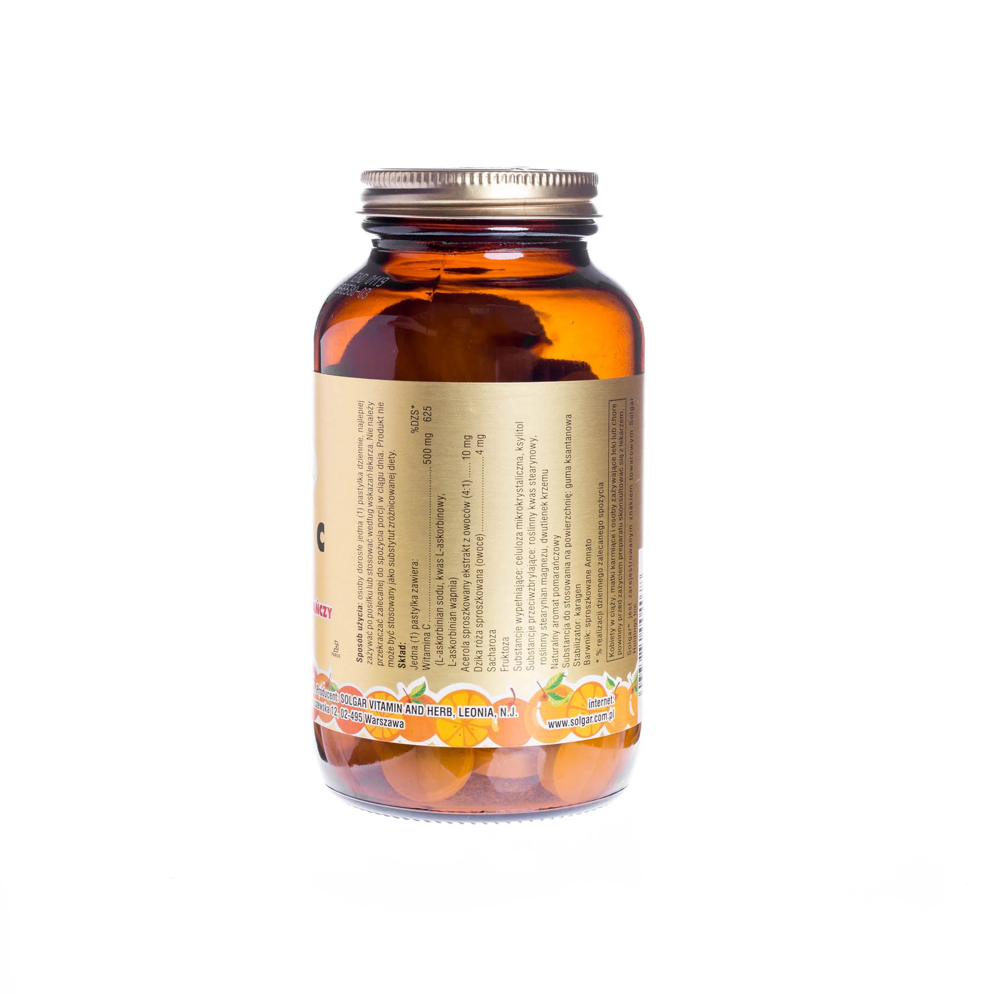 Solgar Witamina C 500 mg 90 pastylek do ssania o samku pomarańczowym