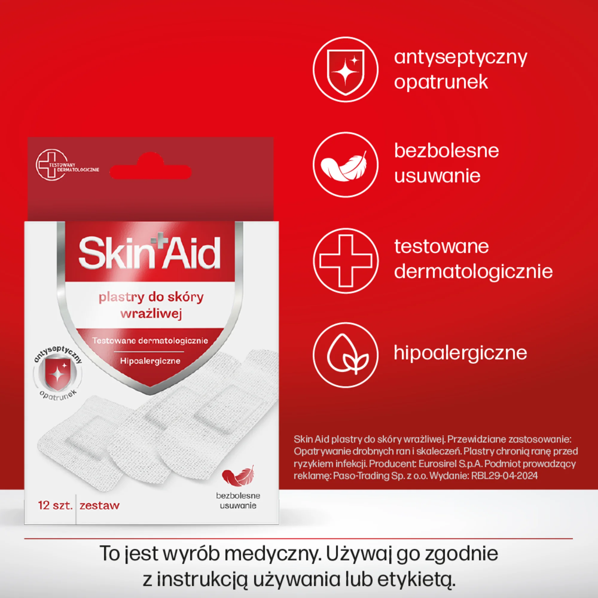 Skin Aid Plastry do skóry wrażliwej 12 sztuk