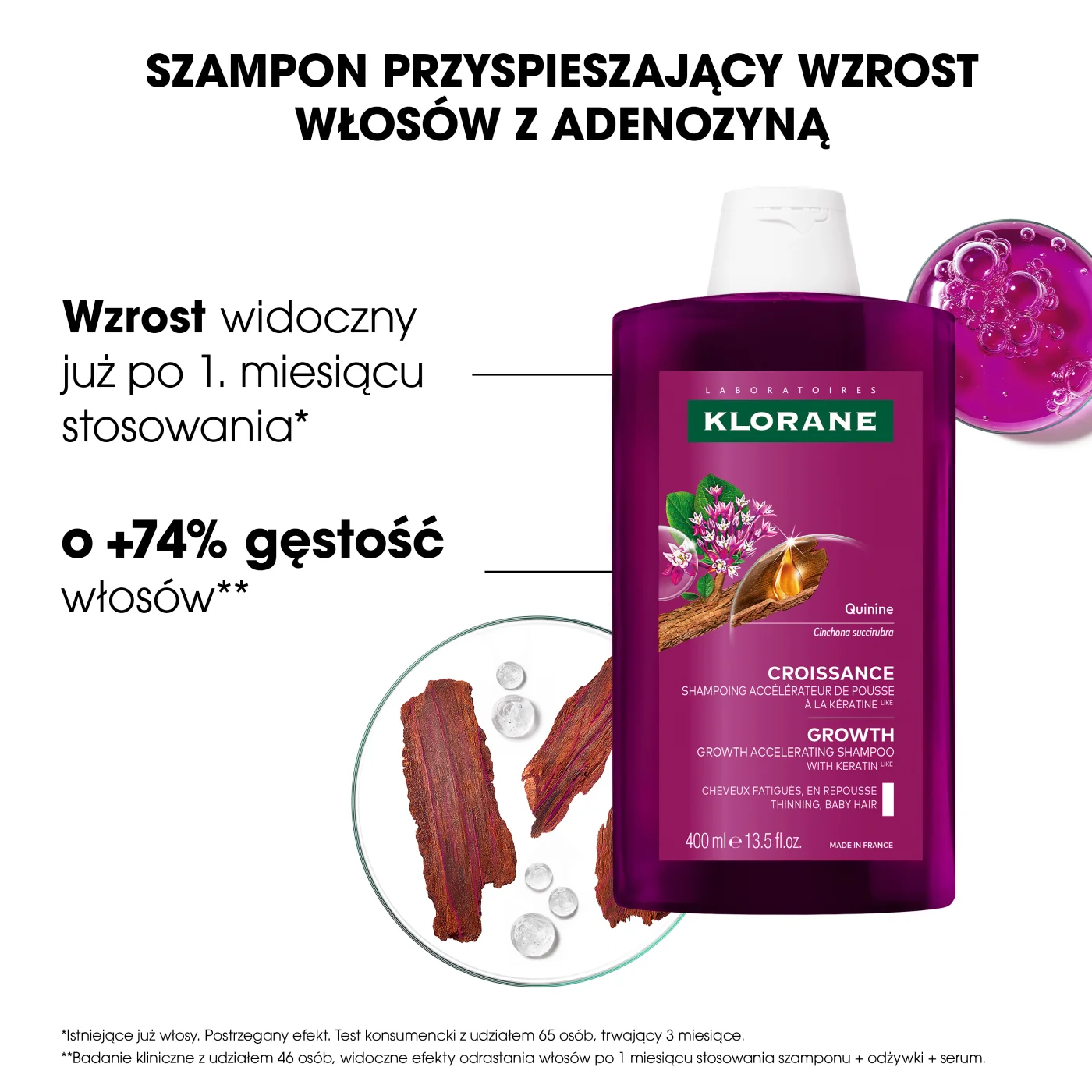 Klorane Wzrost szampon przyspieszający wzrost włosów, 200 ml