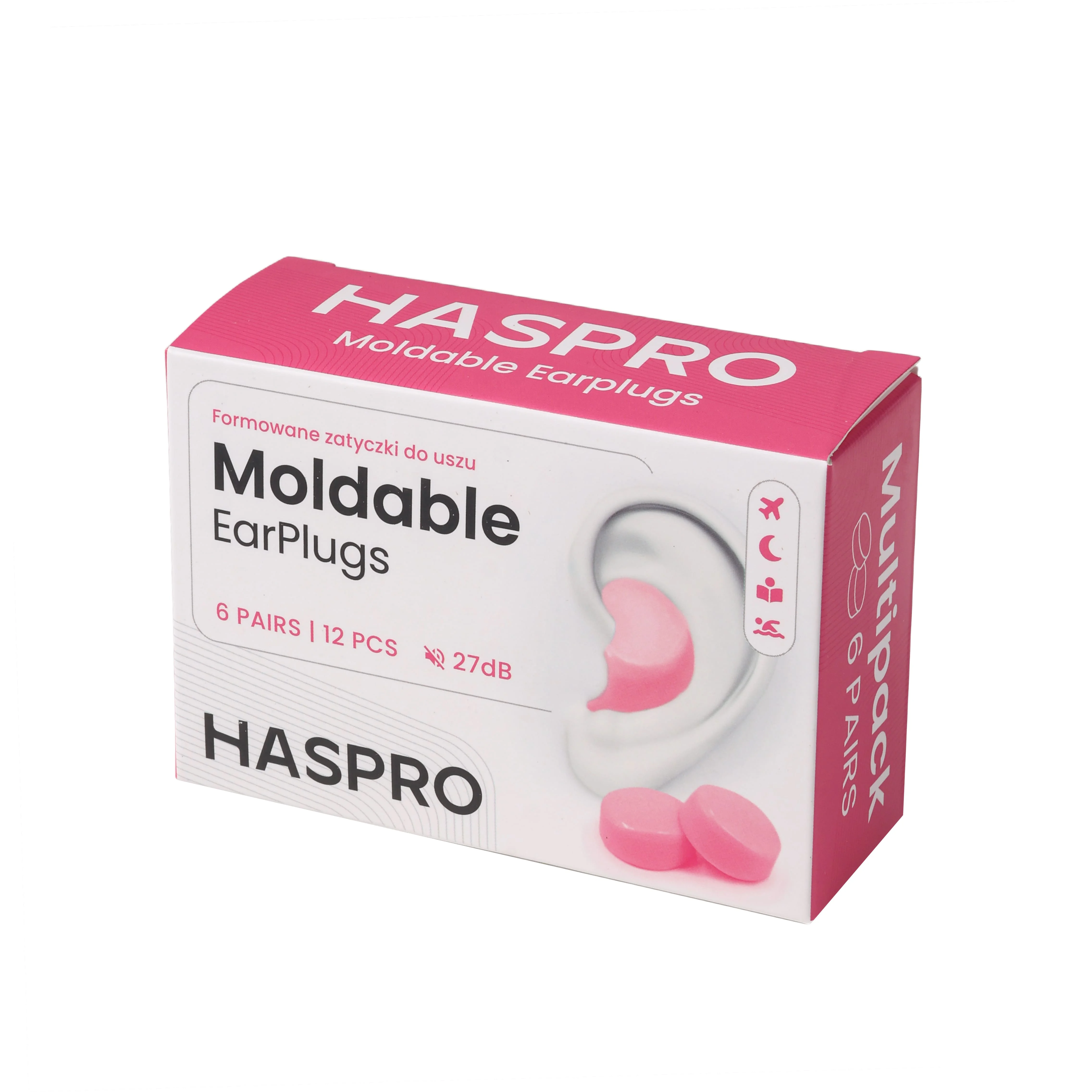 Haspro Mold 6P zatyczki do uszu, kolor różowy, 6 par