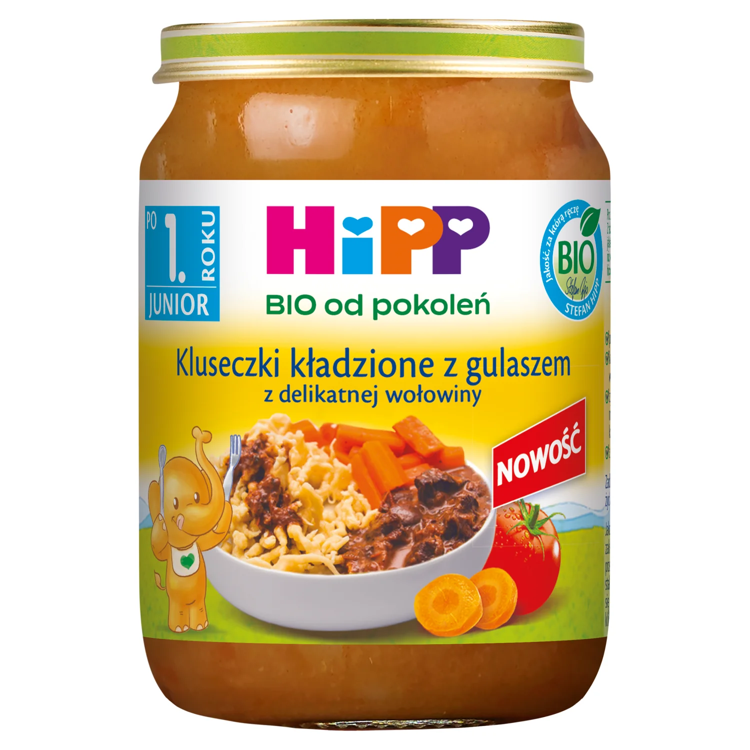 HIPP kluseczki kładzione z gulaszem z delikatnej wołowiny BIO, 250 g