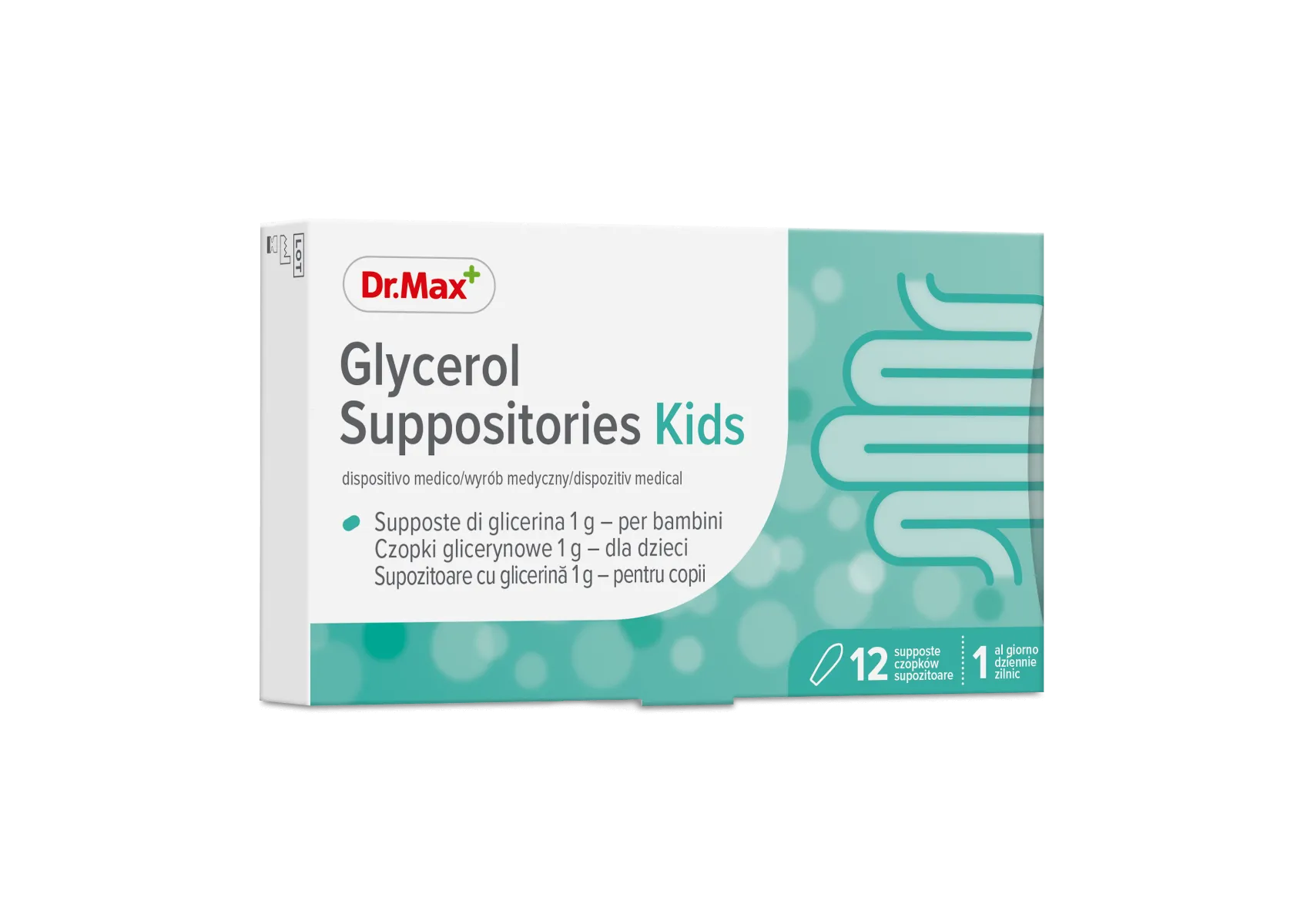 Glycerol Suppositories Kidys Dr.Max, czopki glicerynowe 1g dla dzieci, 12 sztuk