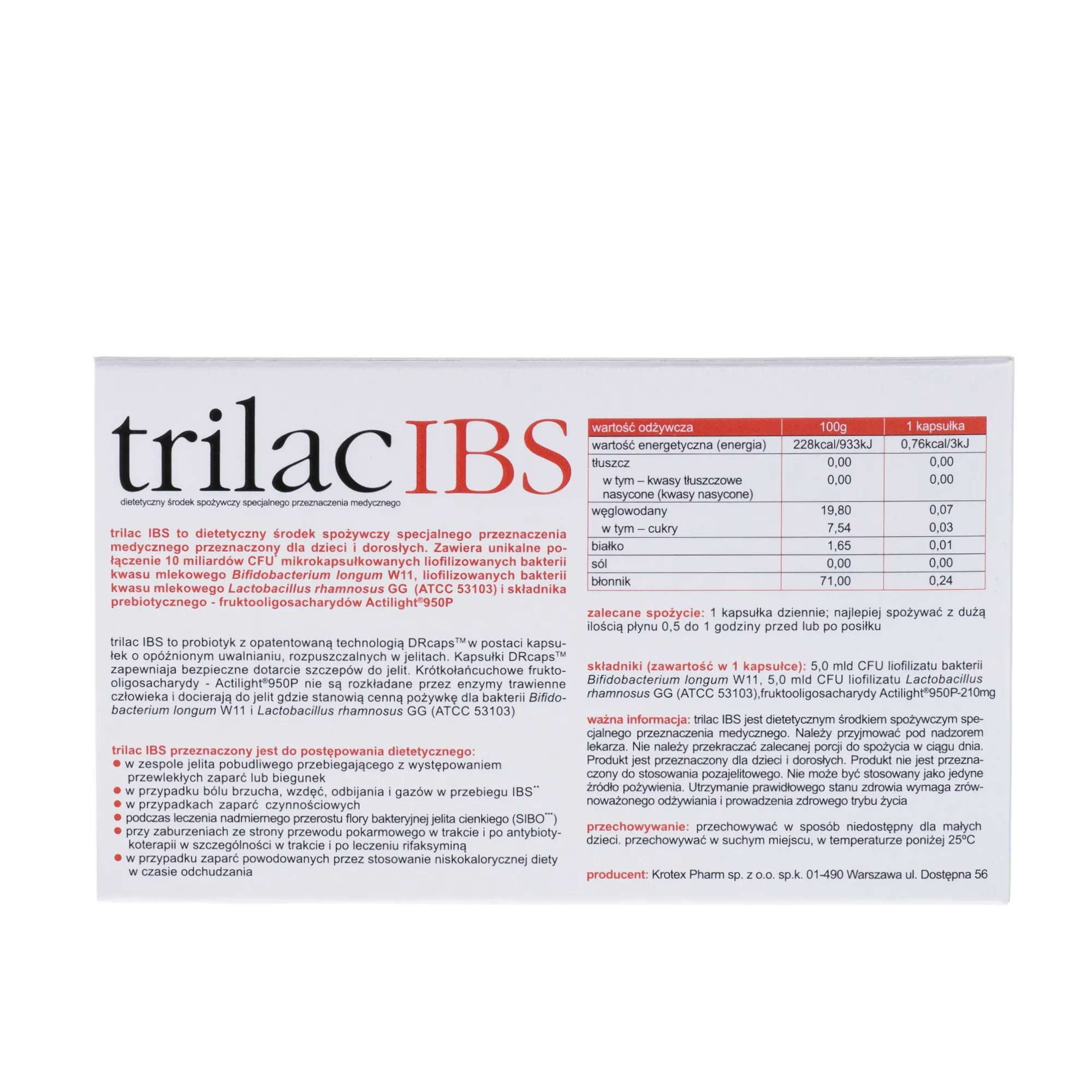 Trilac IBS, dietetyczny środek spożywczy, zespół jelita pobudliwego, 20 kapsułek 