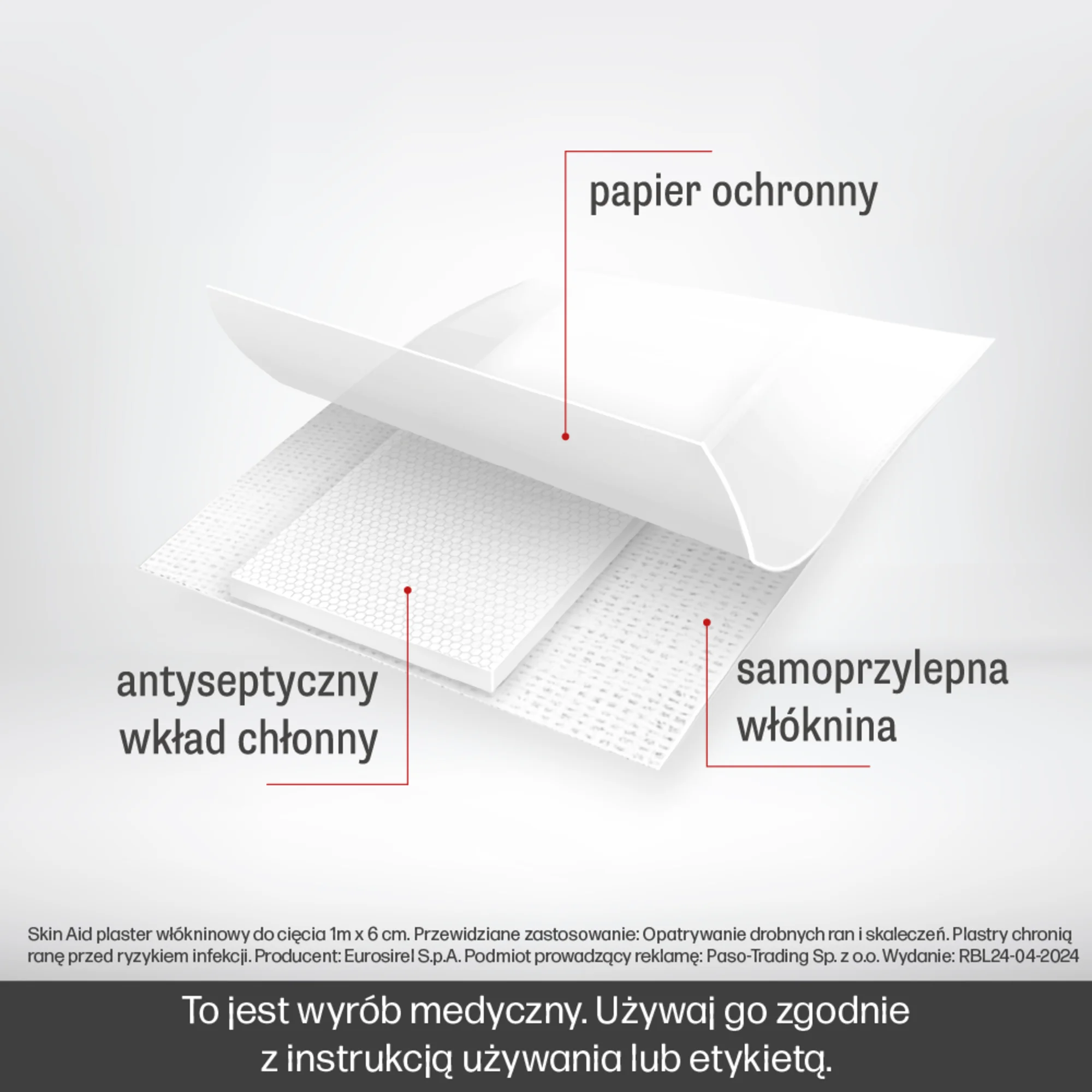 Skin Aid Plaster włókninowy do cięcia 1 m x 6 cm, 1 sztuka