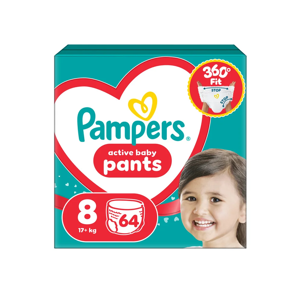 Pampers Active Baby Pants 8 pieluchomajtki, rozmiar 8, 17+ kg, 64 sztuki
