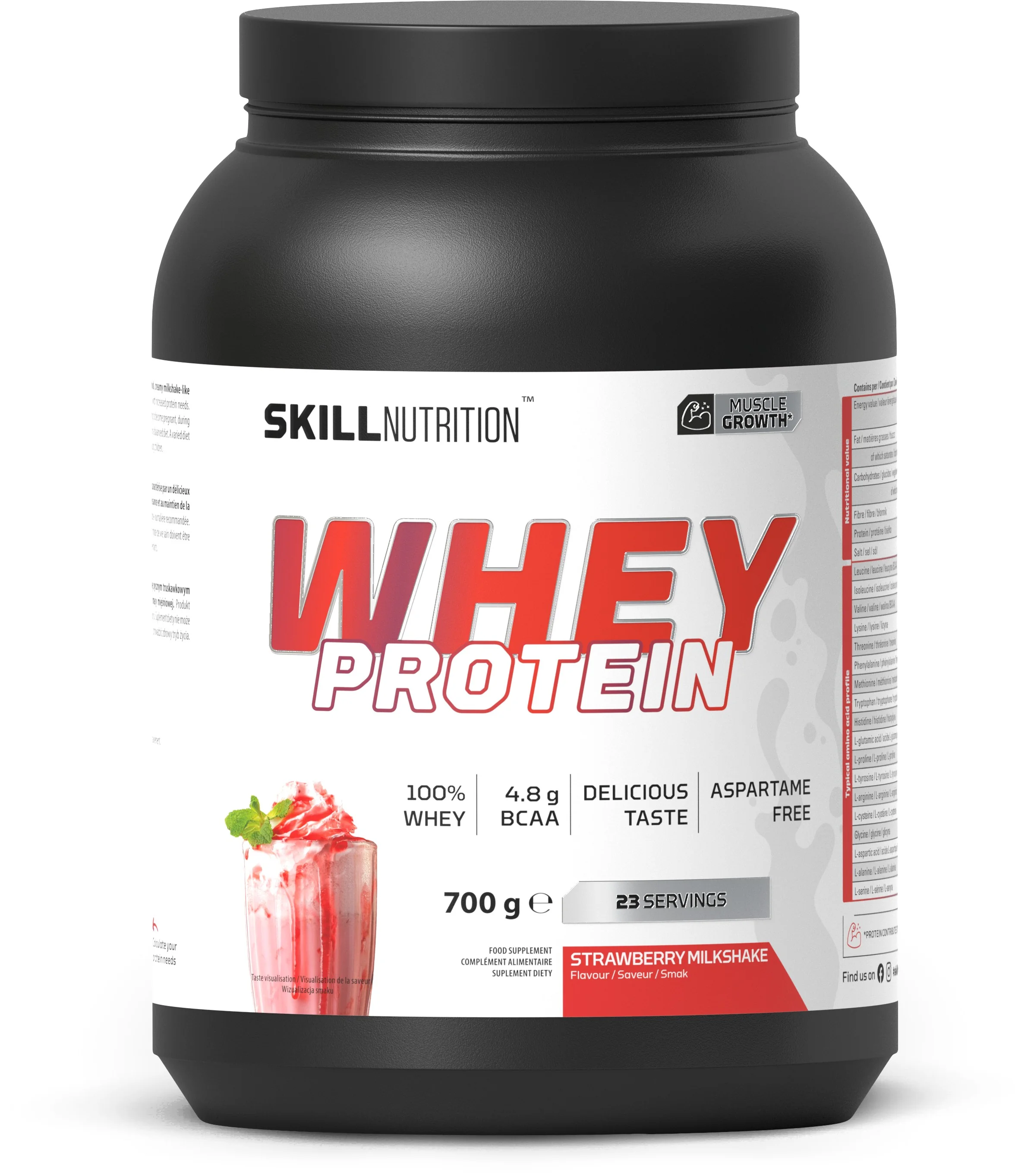 Skill Whey Protein strawberry milkshake, proszek, 700 g