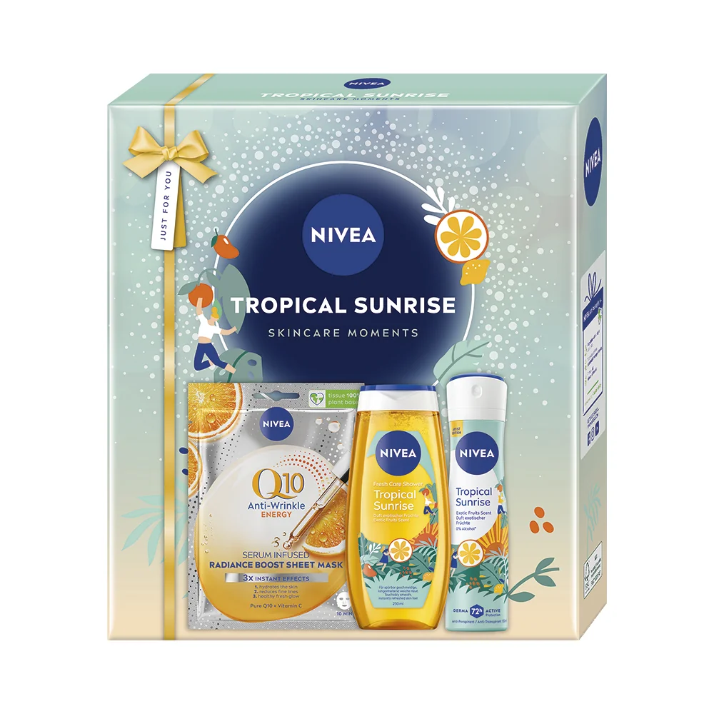 Nivea Tropical Sunrise Zestaw maseczka, 1 sztuka + żel pod prysznic, 250 ml + antyperspirant, 150 ml