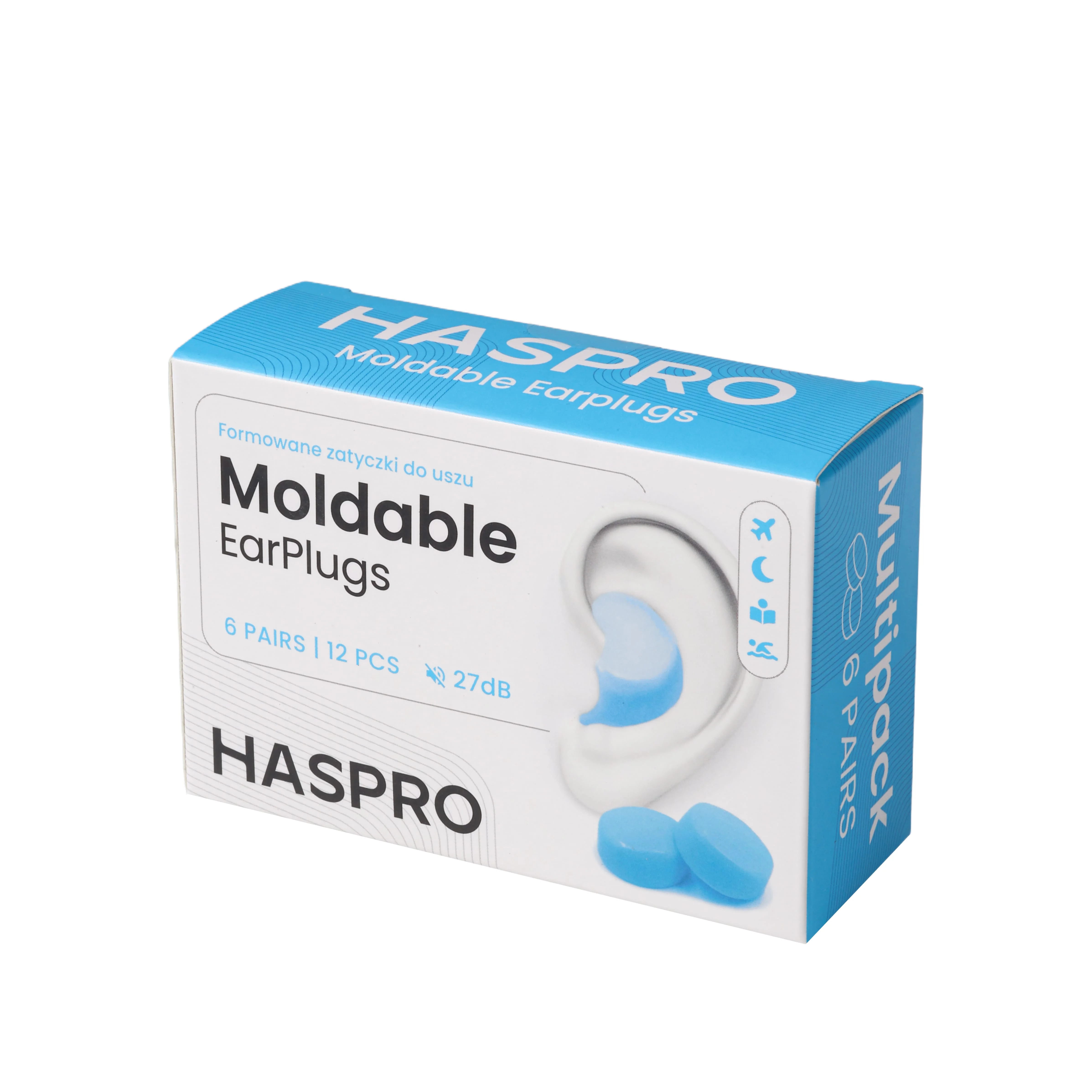 Haspro Mold 6P formowane zatyczki do uszu, kolor niebieski, 6 par
