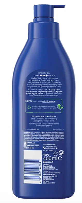 Nivea odżywcze mleczko do ciała z pompką, 625 ml