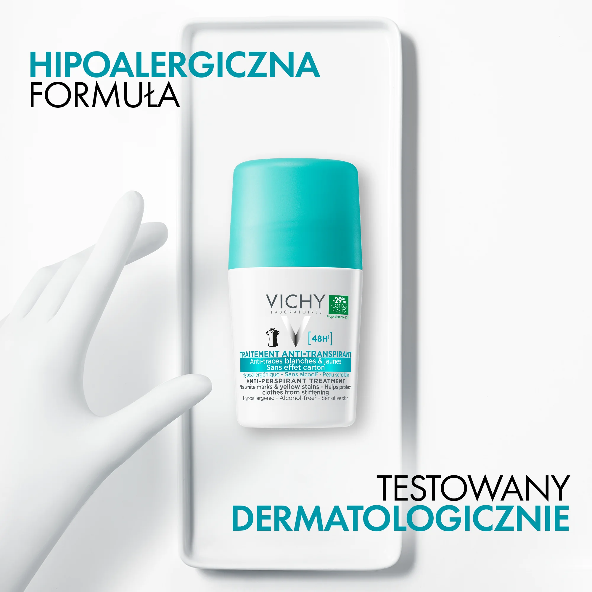 Vichy, antyperspirant roll-on 48h przeciw śladom na ubraniach, 50 ml