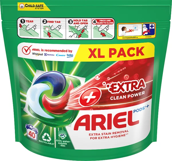 Ariel+Extra Clean Power kapsułki z płynem do prania, 40 sztuk