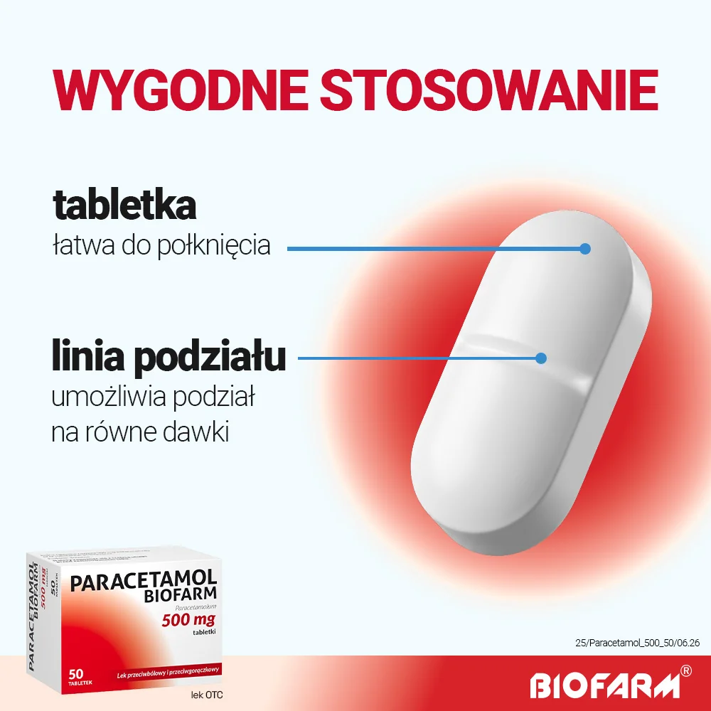 Paracetamol Biofarm 500 mg 50 tabletek