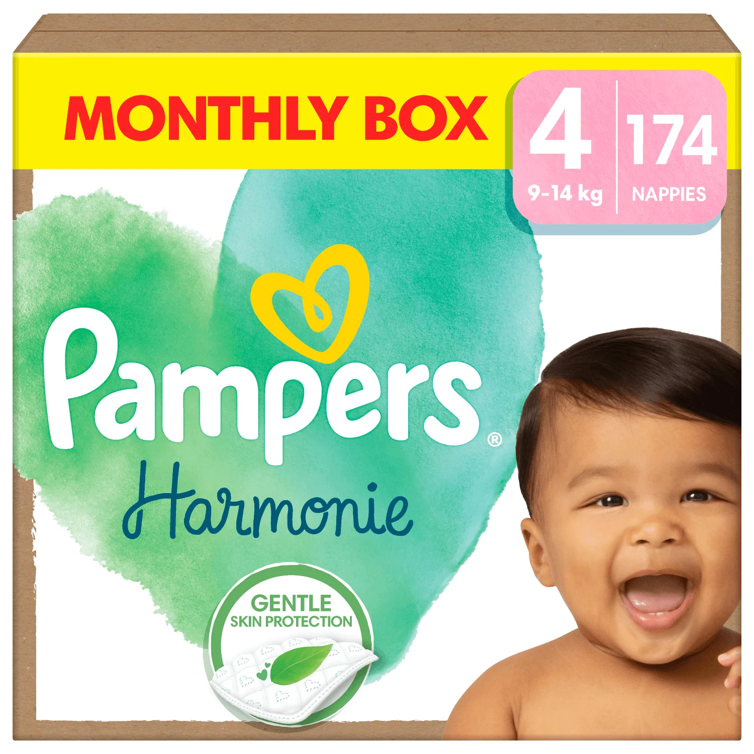 Pampers Harmonie Baby Pieluszki, rozmiar 4 (9kg-14kg), 174 sztuki