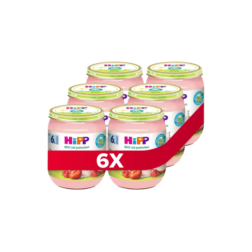 HiPP BIO od pokoleń deserek truskawki i maliny z jogurtem, 6 x 160 g