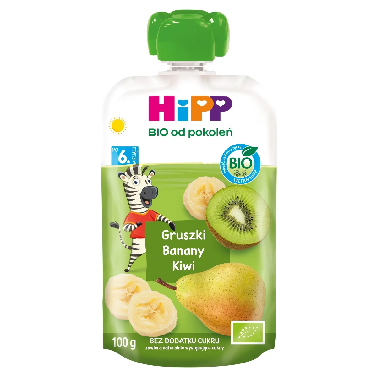 HiPP BIO od pokoleń mus owocowy gruszki banany kiwi po 6. miesiącu, 100 g