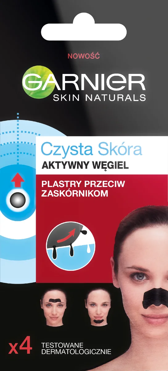 Garnier Skin Naturals Czysta skóra plastry przeciw zaskórnikom Aktywny węgiel, 4 szt.