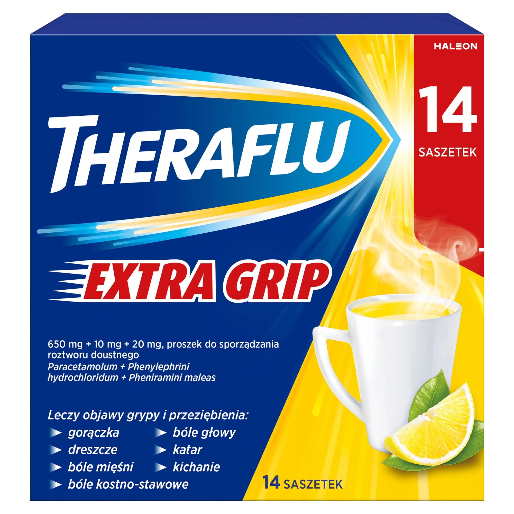 Theraflu ExtraGrip 650 mg + 10 mg + 20 mg, 14 saszetek
