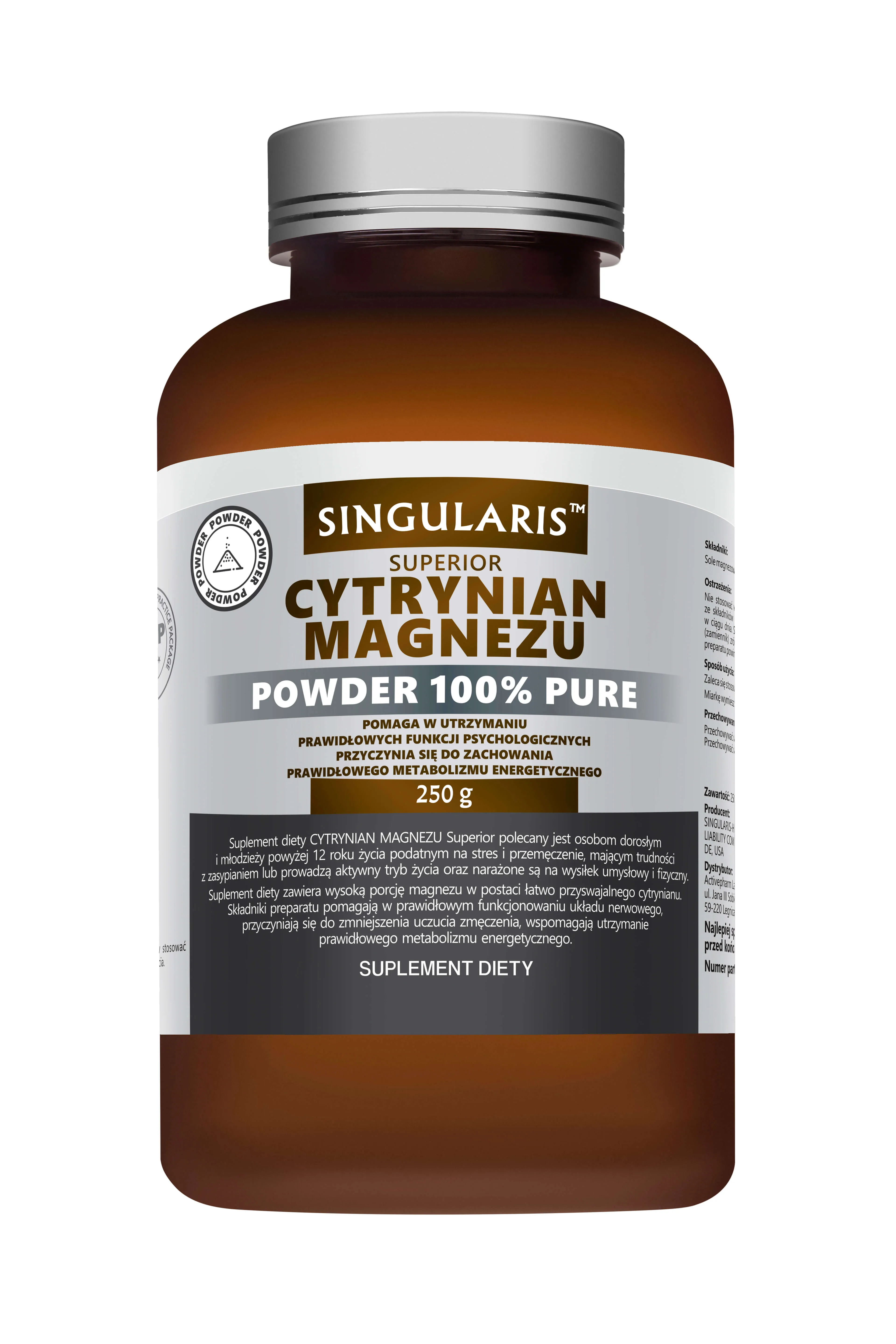 Singularis Superior Cytrynian Magnezu Powder 100% Pure, suplement diety, poroszek 250 g