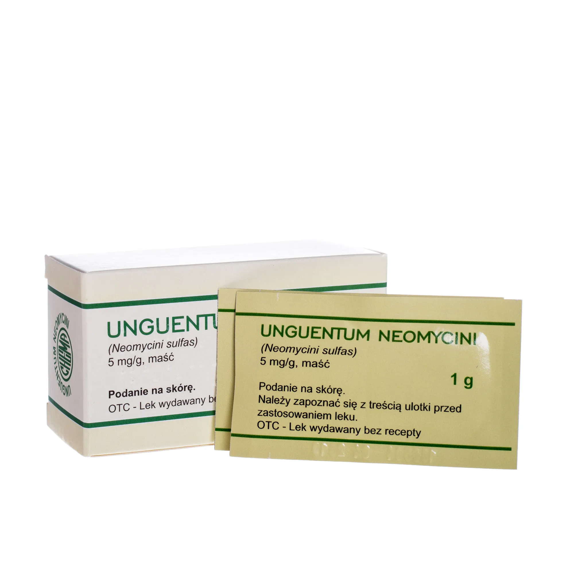 Unguentum Neomycini, lek w miejscowym leczeniu ropnych chorób skory, 10 saszetek po 1 g 
