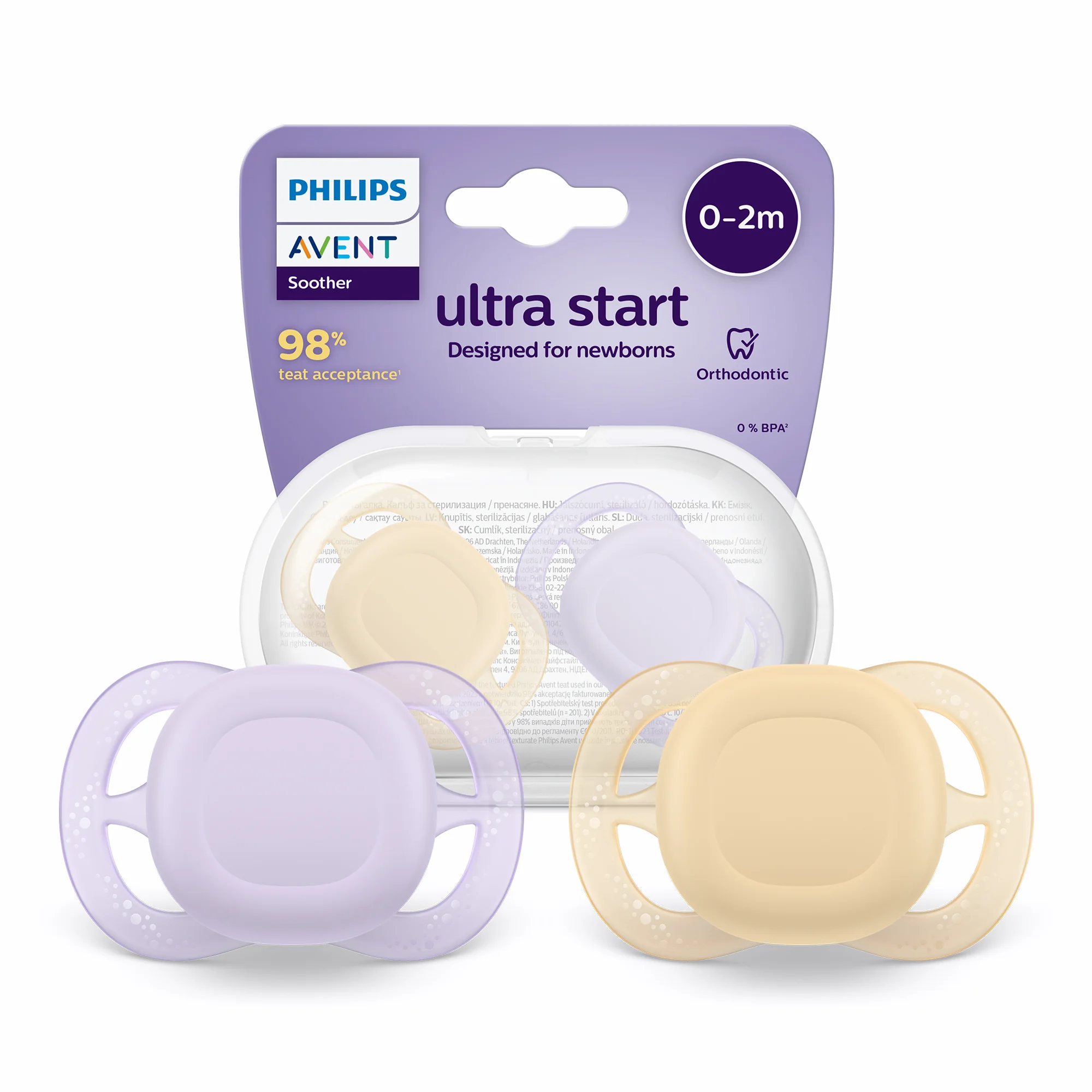 Philips Avent Ultra Start ortodontyczny smoczek uspokajający 0-2 m, 2 sztuki