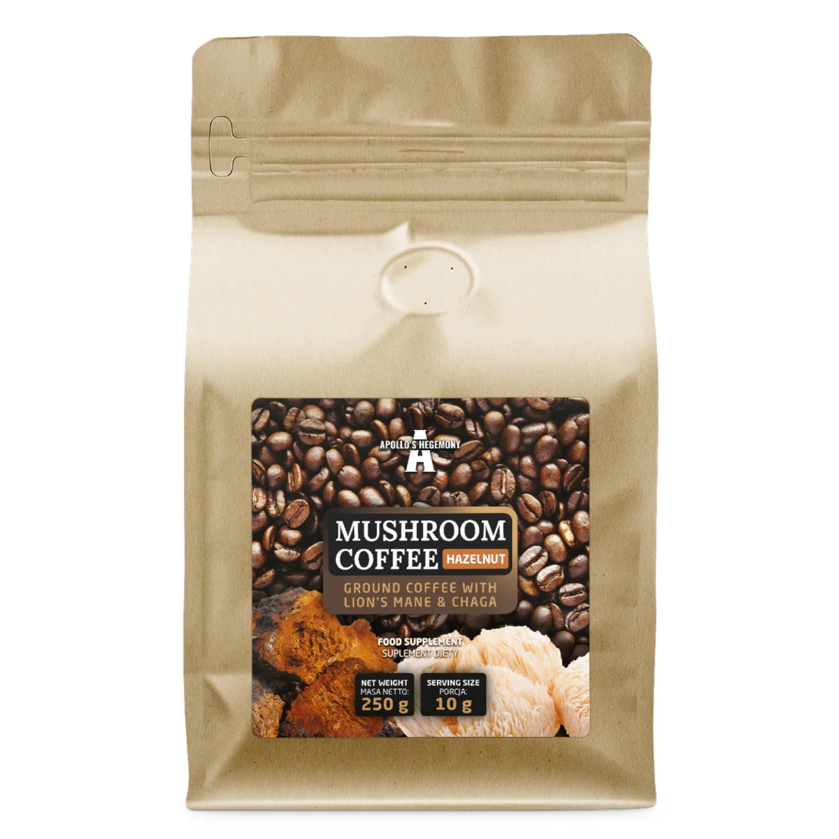 Apollo's Hegemony Mushroom Coffee orzechowa, 250 g