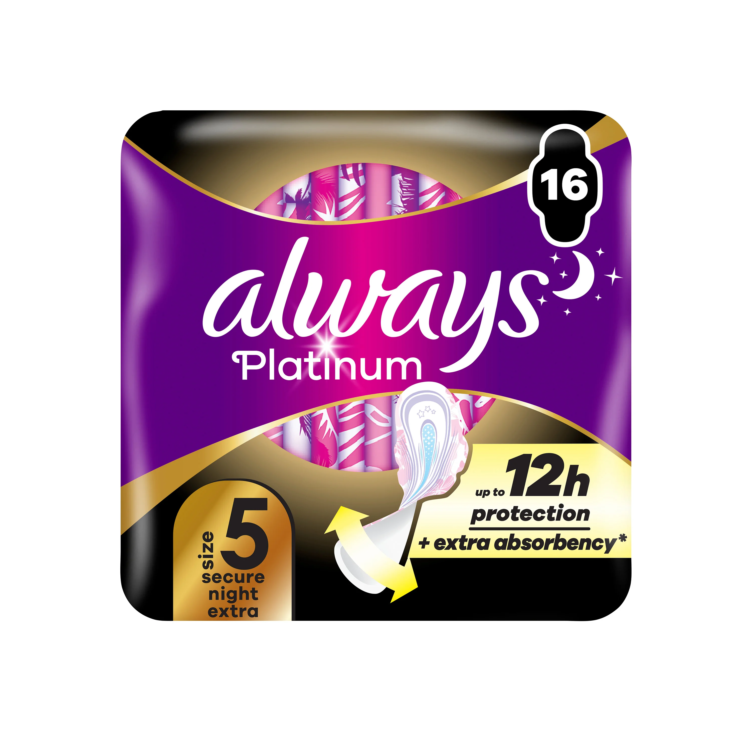 Always Platinum Secure Night Extra podpaski ze skrzydełkami rozmiar 5, 16 sztuk