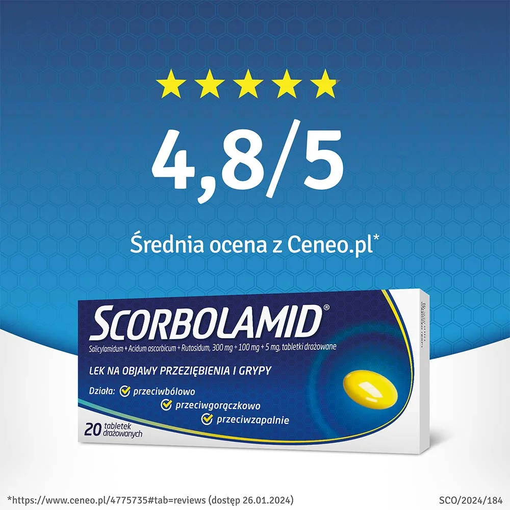 Scorbolamid 300 mg + 100 mg + 5 mg, 20 tabletek drażowanych