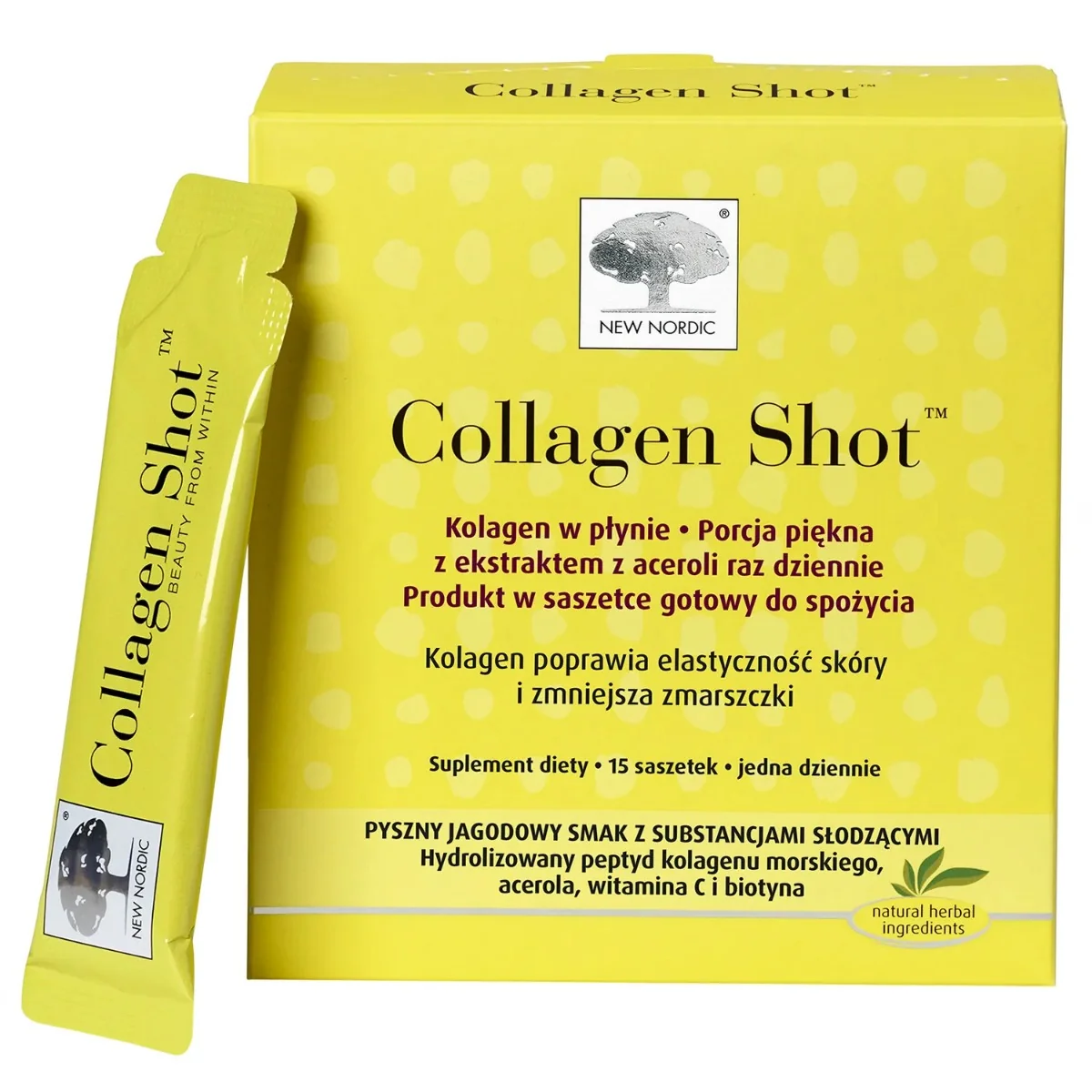 New Nordic Collagen Shot kolagen w płynie smak jagodowy, 15 saszetek
