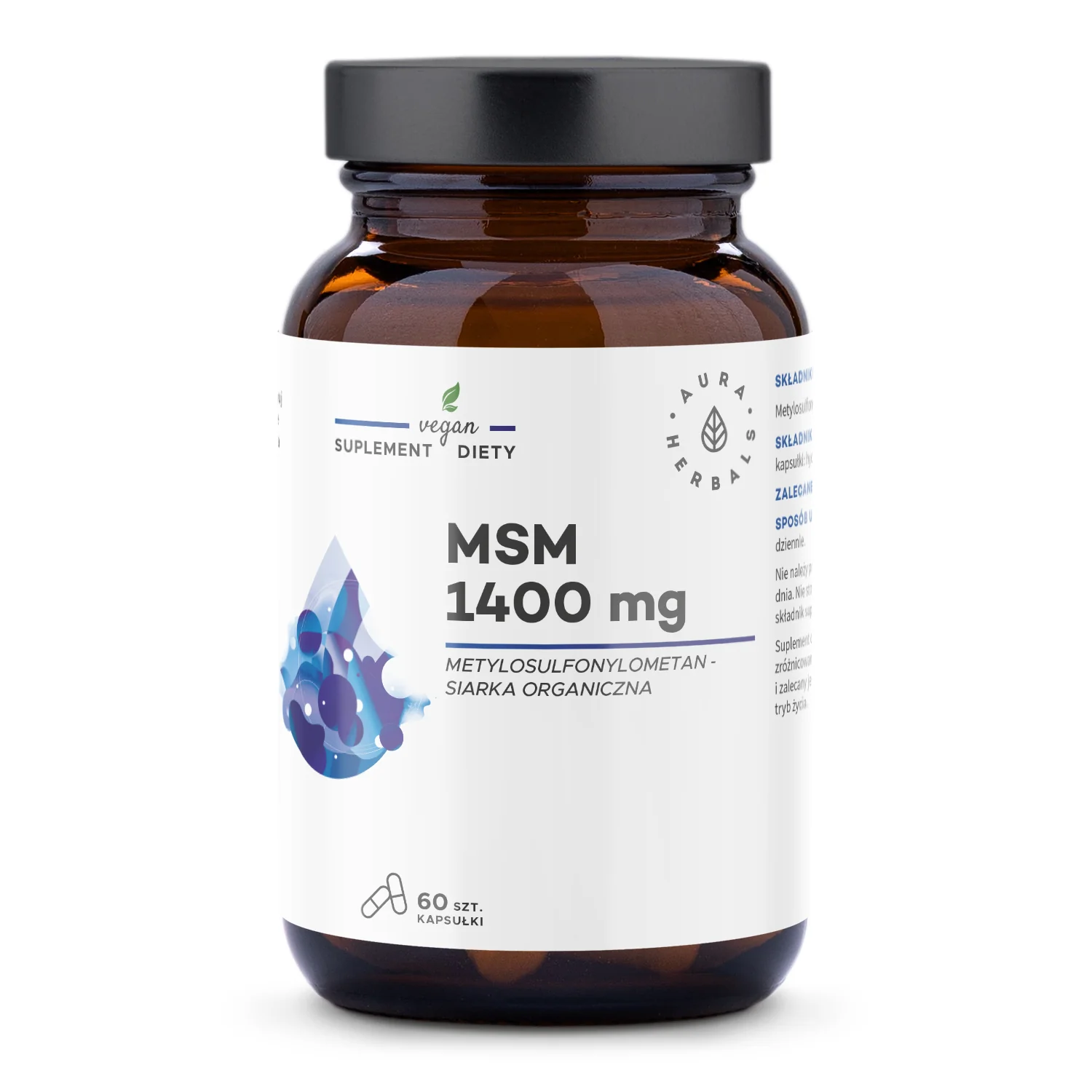 Aura Herbals MSM 1400 mg siarka organiczna, 60 kapsułek