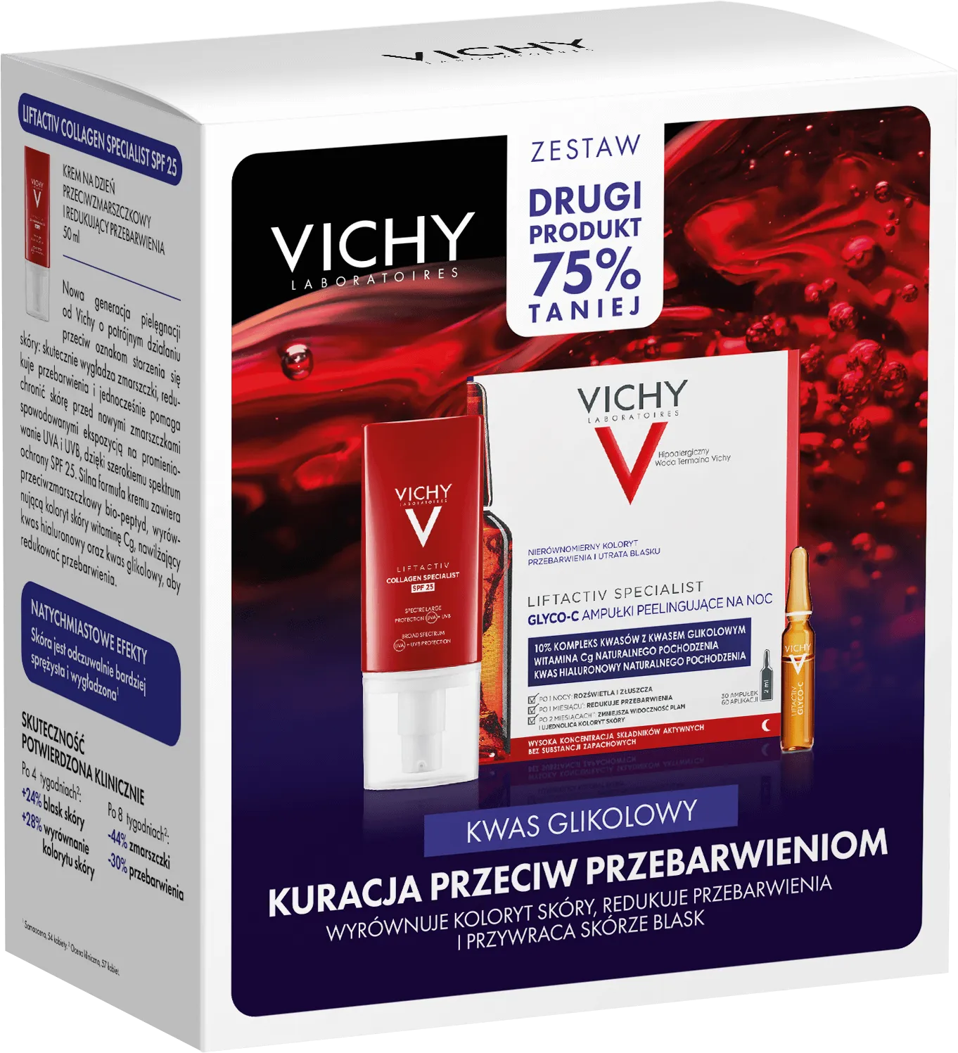Vichy zestaw Liftactiv Collagen Specialist SPF25, krem redukujący zmarszczki, 50 ml + Liftactiv Glyco-C, skoncentrowana kuracja przeciw przebarwieniom na noc, 10 ampułek