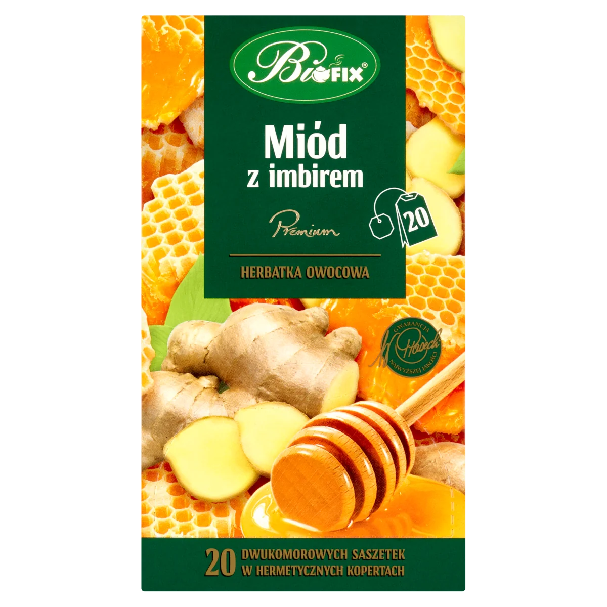 BiFIX Premium Miód z Imbirem herbatka owocowa ekspresowa, 20 x 2,0 g