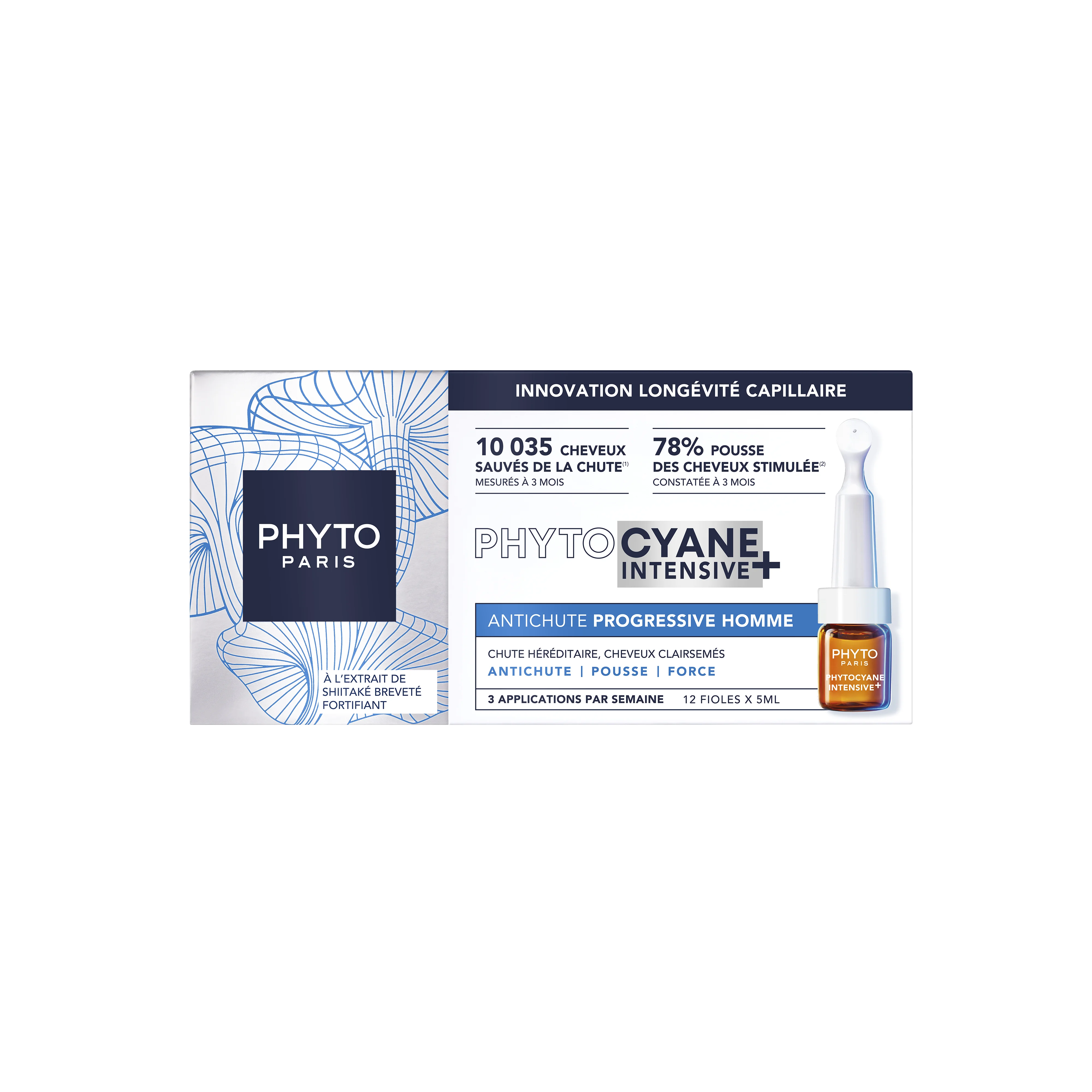 Phyto Phytocyane Intensive+ kuracja do włosów dla mężczyzn, 5 ml x 12 ampułek