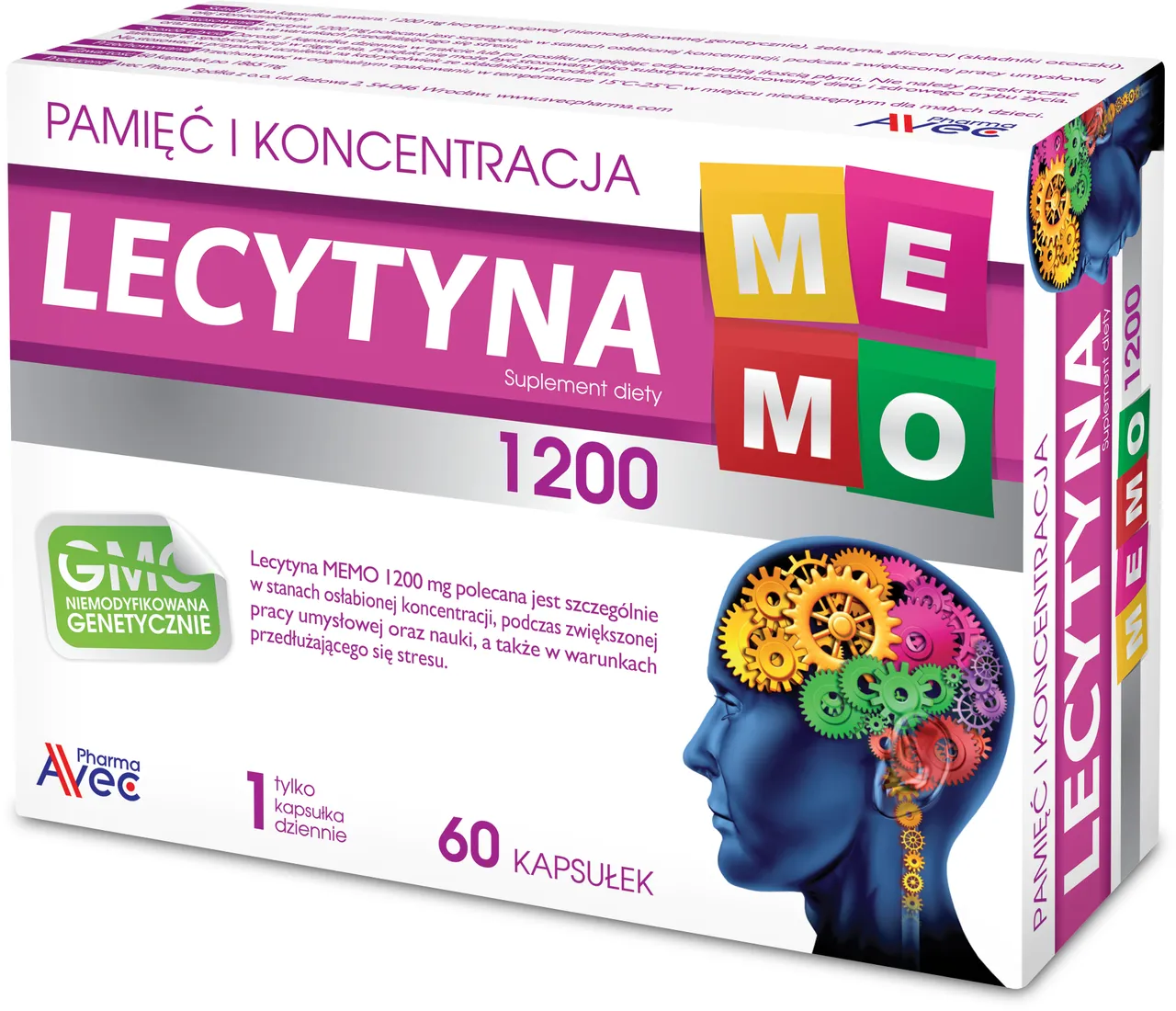 Lecytyna MEMO 1200 mg, suplement diety, 60 kapsułek