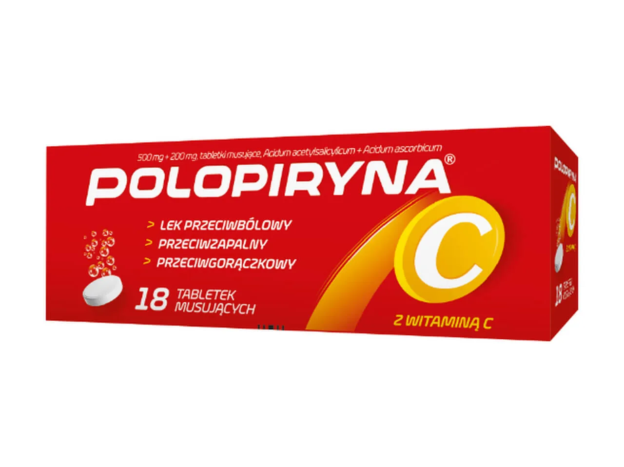 Polopiryna C, 500 mg + 200 mg, 18 tabletek musujących