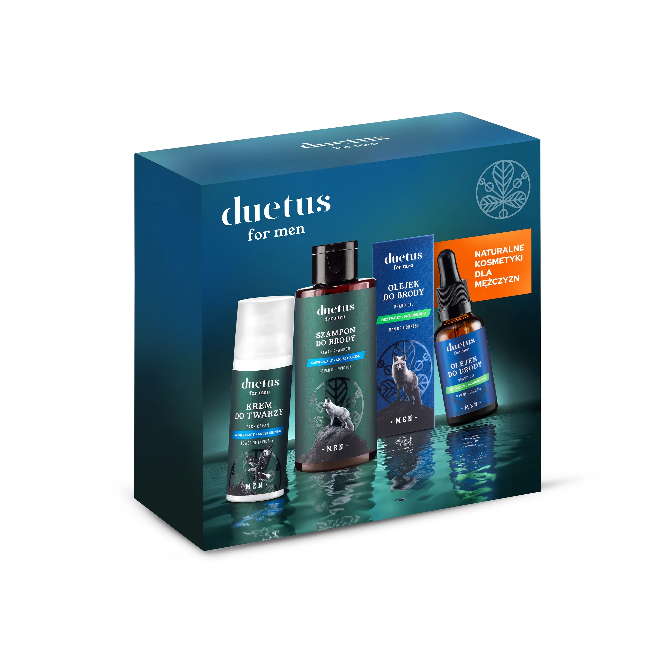 Duetus for Men zestaw Twarz i broda, szampon do brody, 145 ml + krem do twarzy, 50 ml + olejek do brody, 30 ml