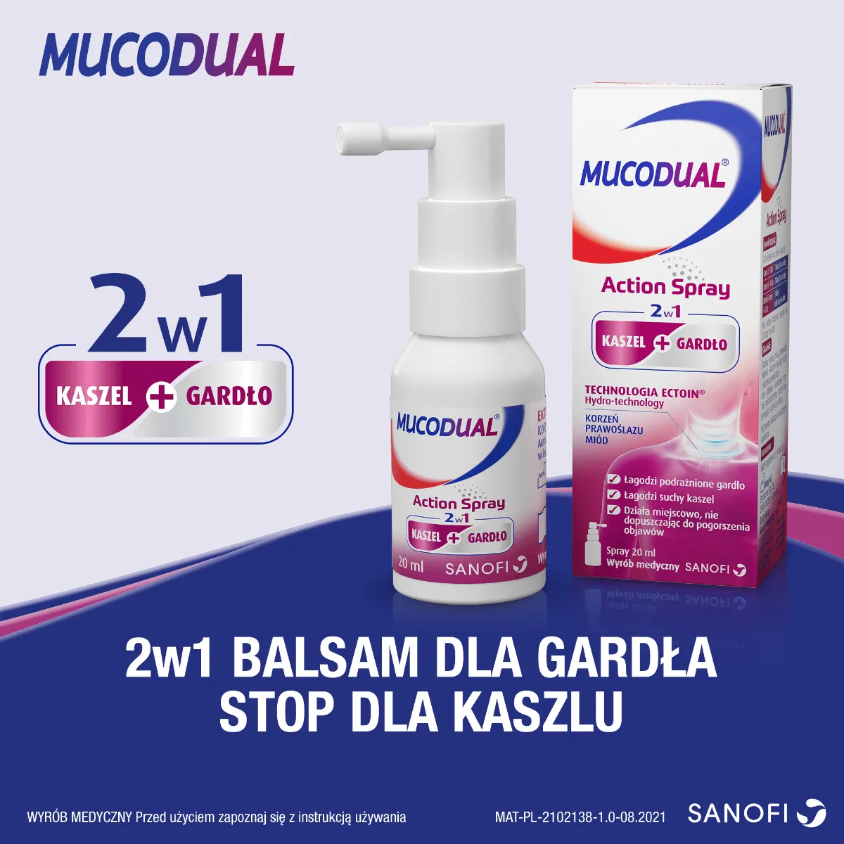 Mucodual 2w1 Action Spray, aerozol, 20 ml. Data ważności 2022-08-31 