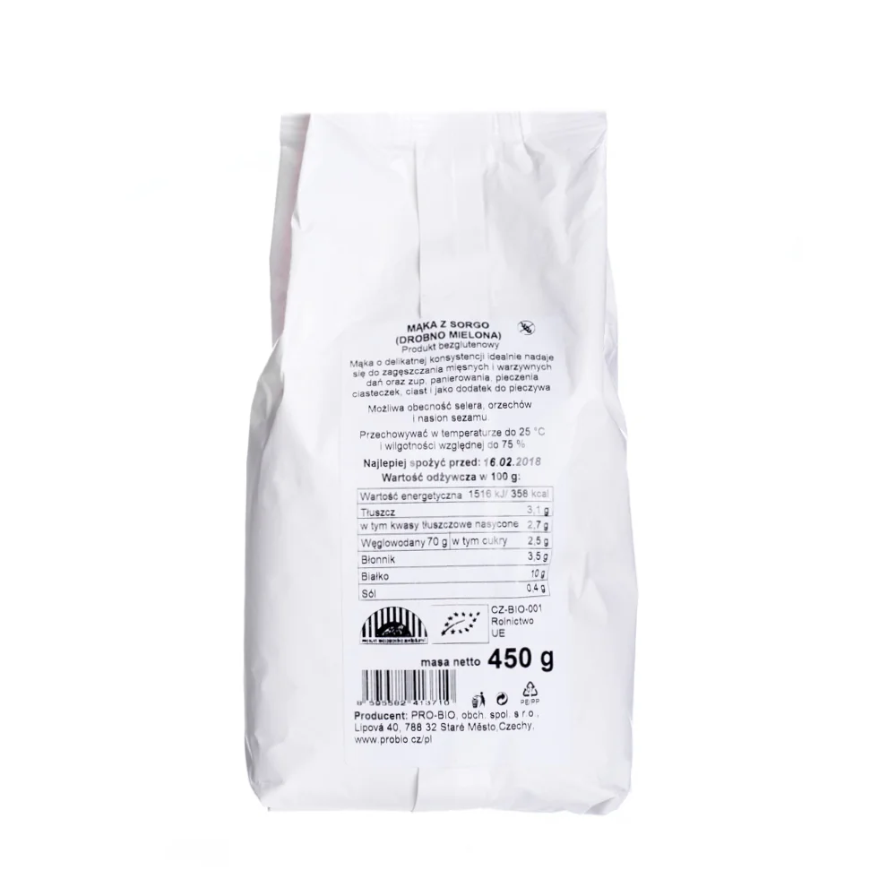 BIO HARMONIE Mąka z sorgo ( drobno mielona ), bezglutenowa, bio, 450 g 